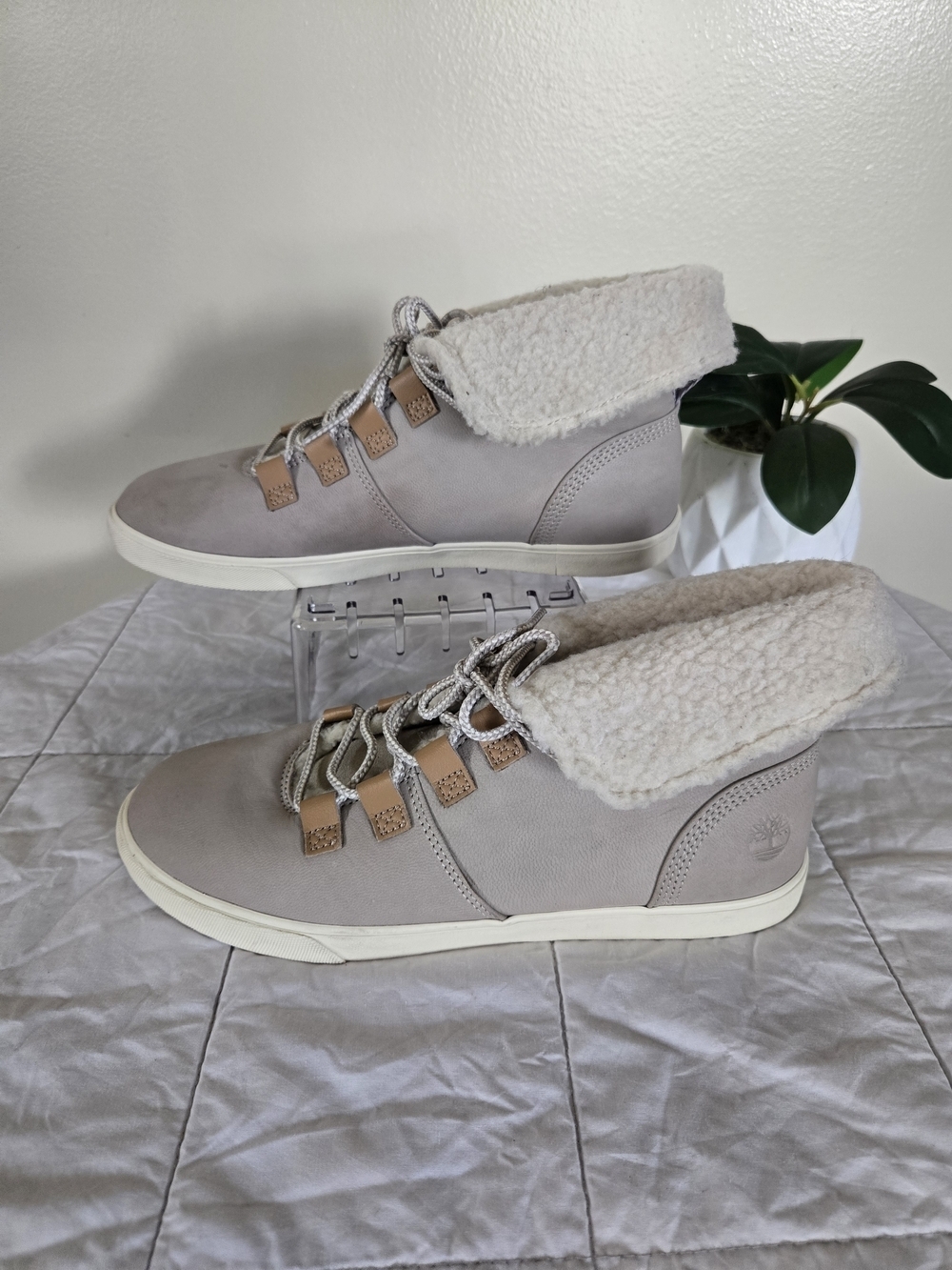 Timberland Dausette Fleece Fold Down Sneakers Boot Women's Size 8 Light Taupe Nu